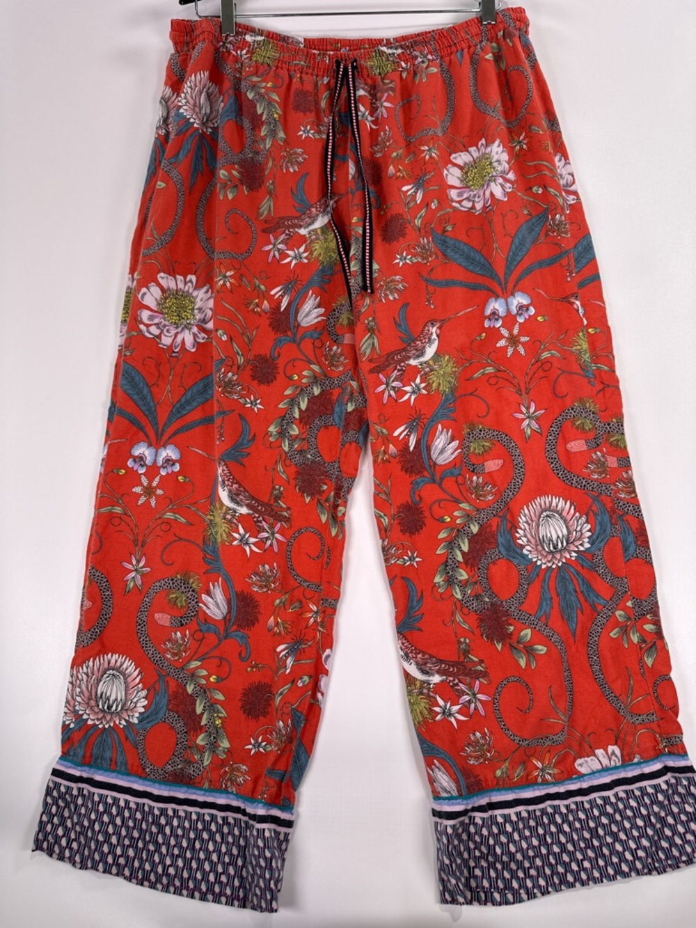 Anthropologie Victoria Garcia Pajama Set Wide Leg Floral Bird Red 1X - Picture 6 of 12